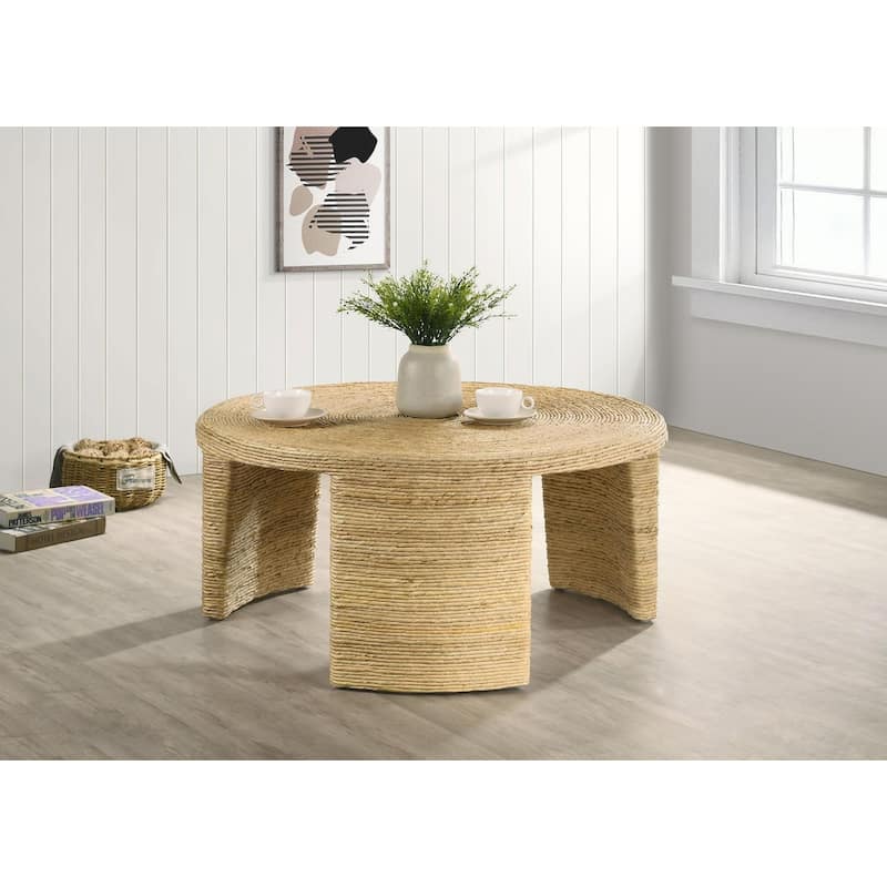 Mize Natural Woven Rattan Round Coffee Table