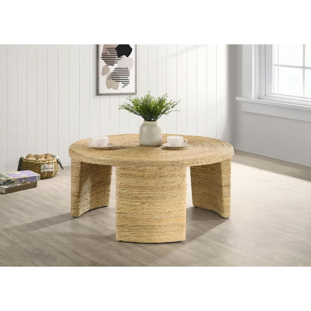 Mize Natural Woven Rattan Round Coffee Table