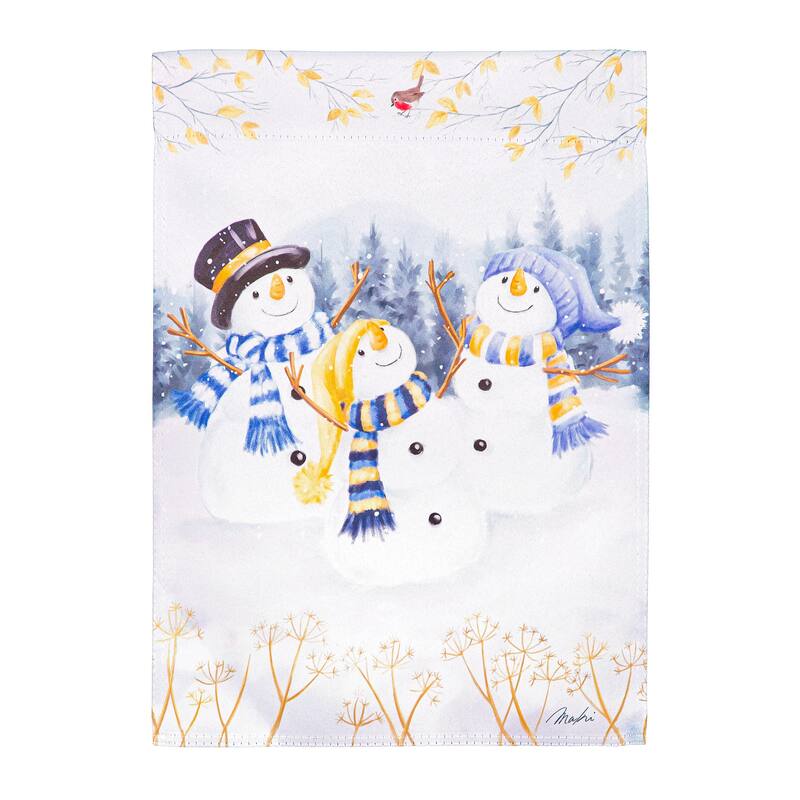 28 in. x 44 in. Happy Snowmen Suede House Flag