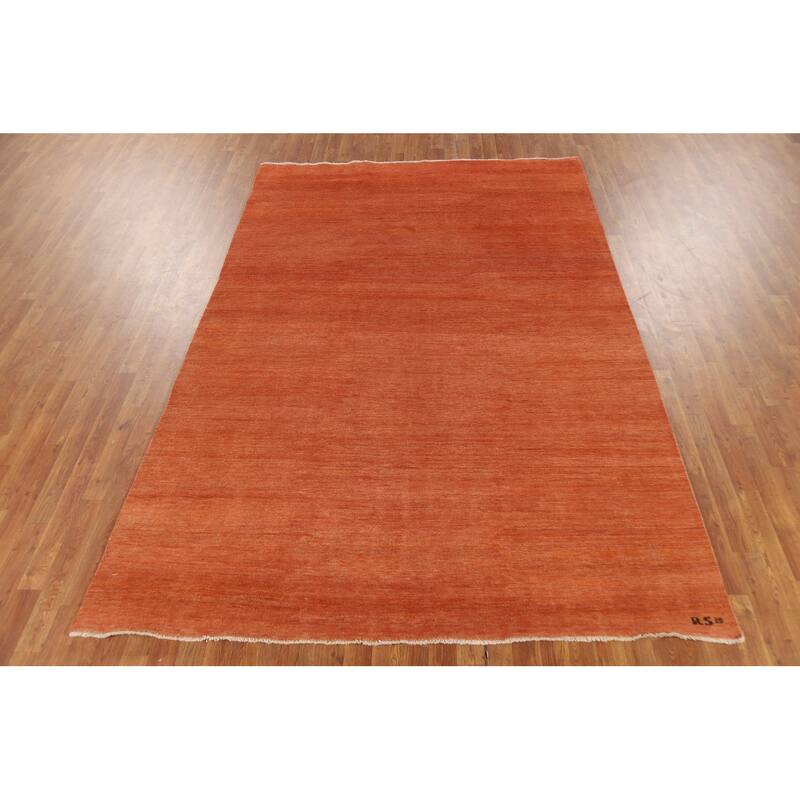 Orange Modern Gabbeh Oriental Area Rug Handmade Wool Carpet - 6'6" x 9'9"
