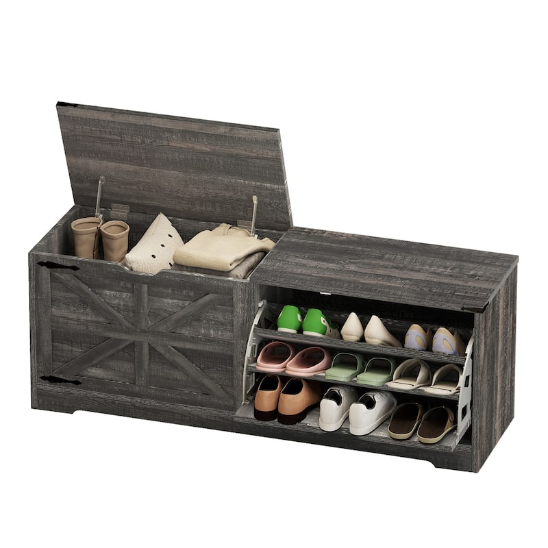 Moasis 55" Width Shoe Storage Bench,Shoe Cabinet with 3 Flip Drawer & Flip-Top Storage
