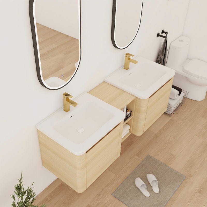 Bathroom Vanity With Sink In 24/28/36/40/60/68 Inch, Floating Bathroom Vanity With Soft Close Door