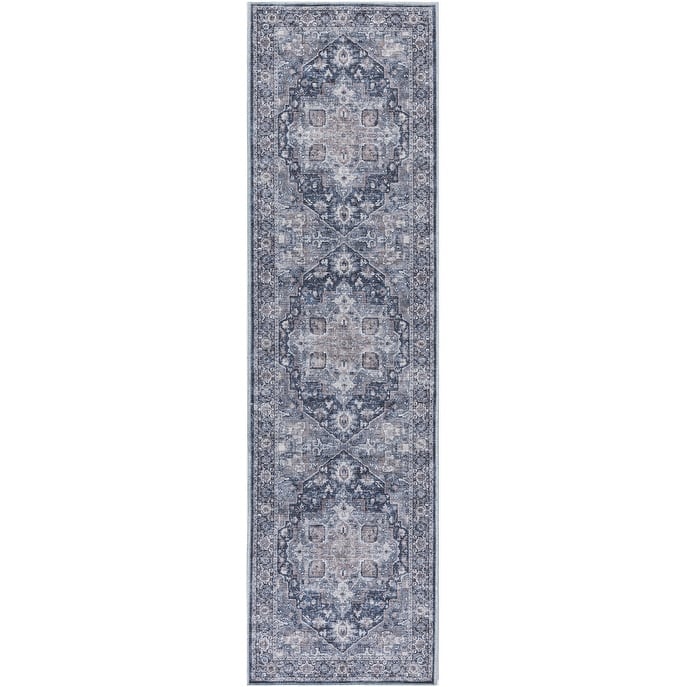 New Concept Washables Persian Boho Machine Washable Area Rug - 2' x 6' - Ivory/Navy