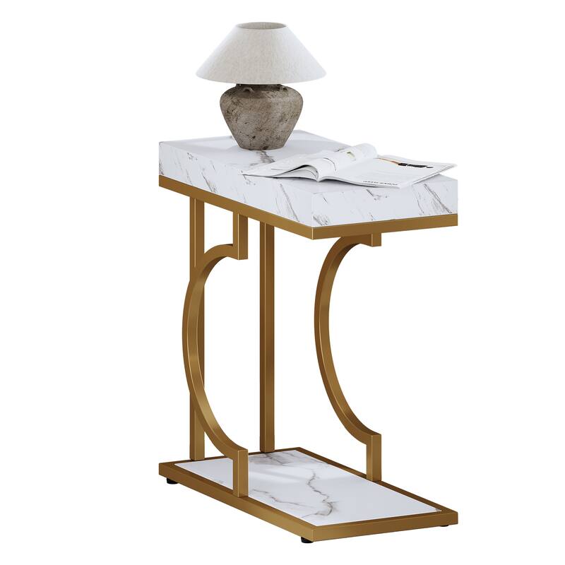 Modern Side Table, C Shaped End Table, Chairside Sofa Bedside Table for Living Room