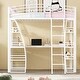 preview thumbnail 2 of 7, White Metal Loft Bed with 4 Layers of Shelves, L-Shaped Desk, Sockets, USB Ports, Wireless Charging