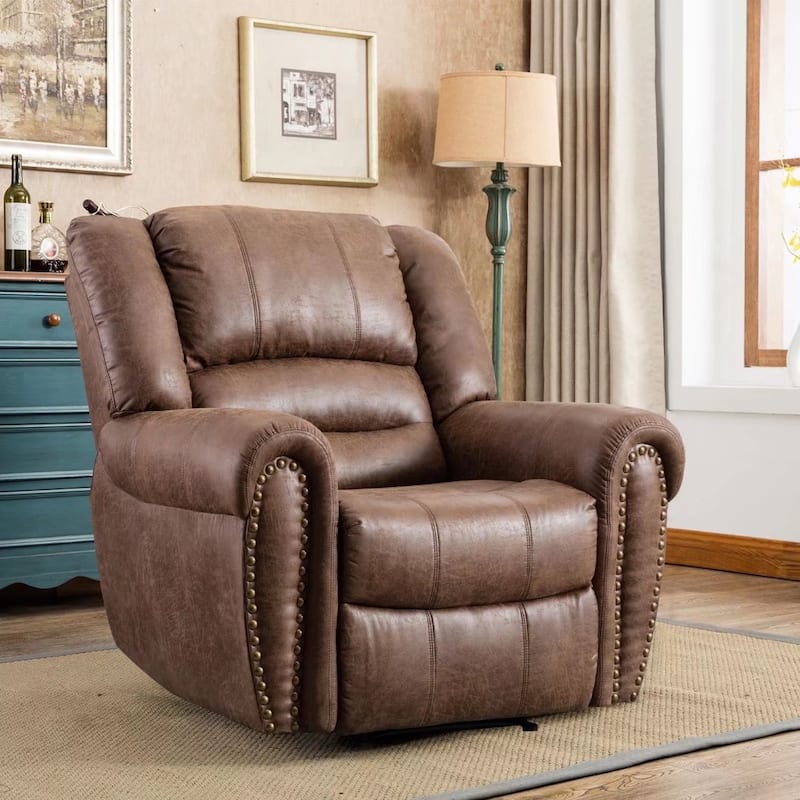 Overstuffed Manual Standard Recliner Chair Sofa - NUT BROWN