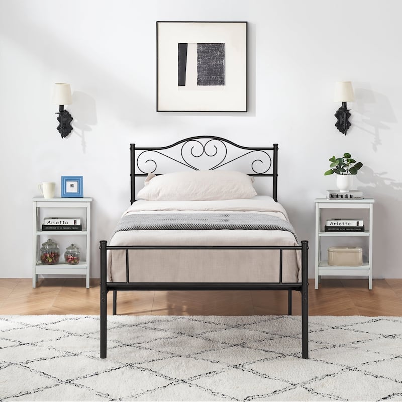 Taomika 3-Pieces Bed Frame and Modern Nightstands Sets - White - Twin
