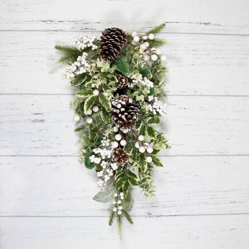 Glittered Berries and Eucalyptus Artificial Christmas Teardrop Swag - 24" - Unlit