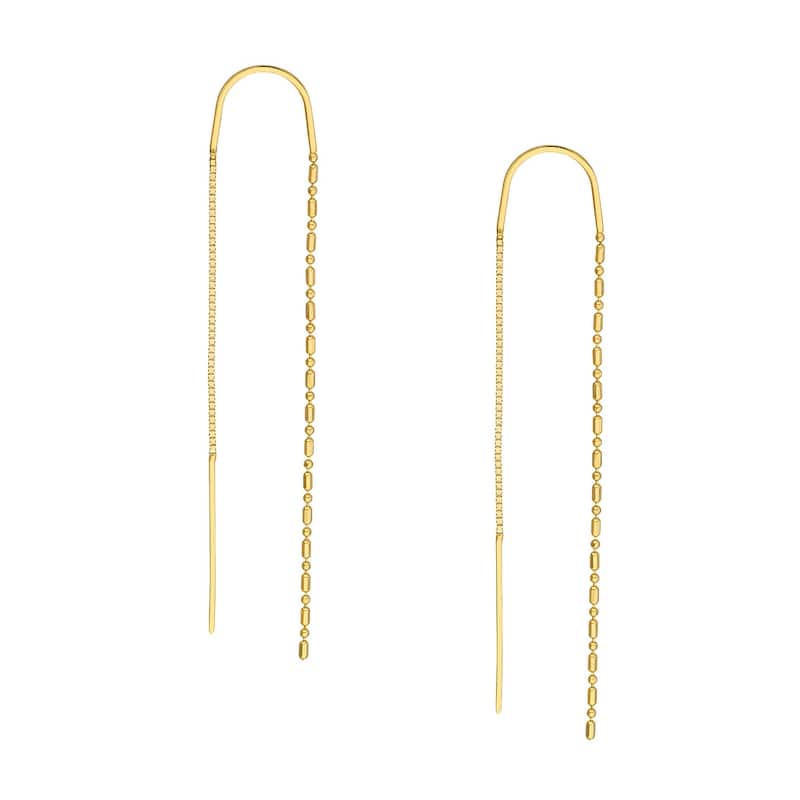 Curata 14k Yellow Gold Bead and Rice Bead Threader Earrings