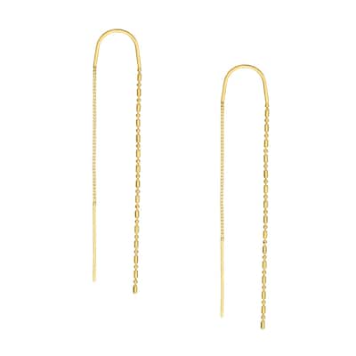 Curata 14k Yellow Gold Bead and Rice Bead Threader Earrings