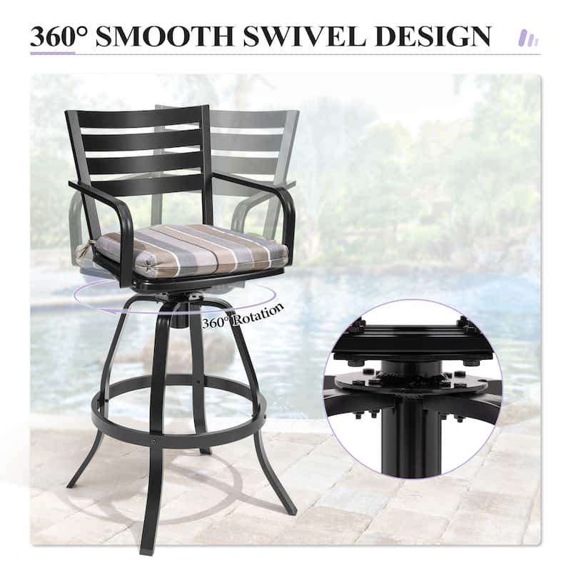 Crestlive Outdoor Cast Aluminum Swivel Bar Stool with Sunbrella Cushion - 18.5" W x 18.5" D x 45.67" H