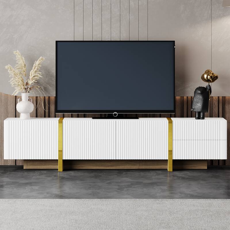 TV Stand for TVs Up to 80", Entertainment Center with Cabinets and Drawers, Smooth Media Console