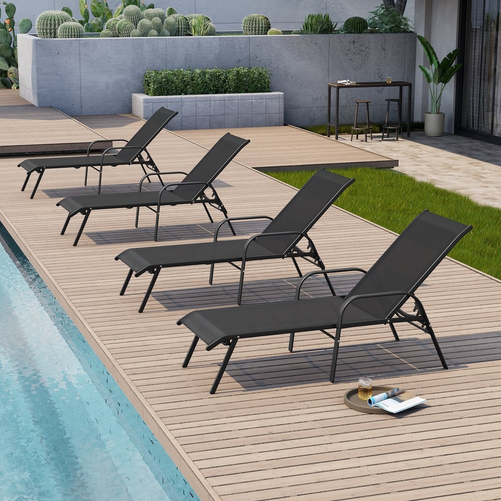 Set of 2/4 Lounge Chairs Outdoor Chaise Lounge with Arms and Adjustable Back