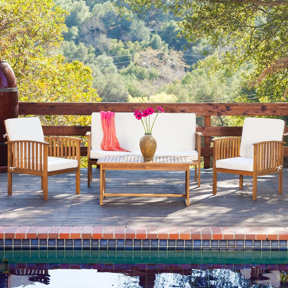 Christopher Knight Home Carolina 4-Piece Outdoor Acacia Sofa Set - Stylish & Cozy Patio Seating