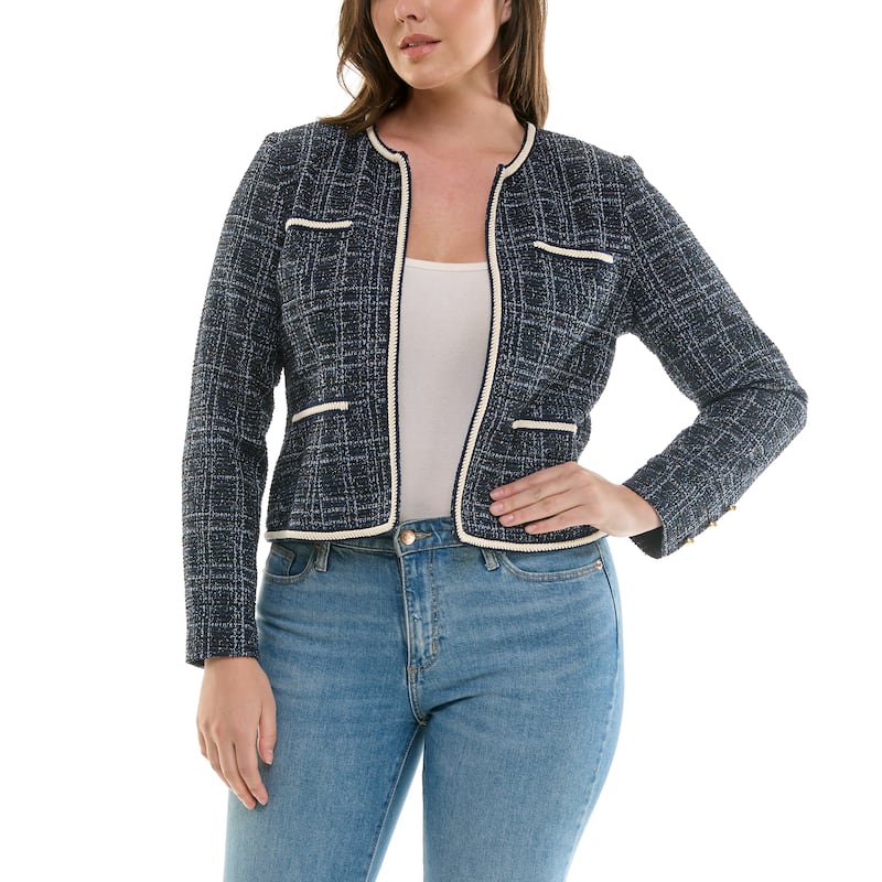 Nanette Lepore Women's Classic Tweed Jacket with Contrast Trim