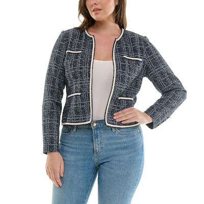 Nanette Lepore Women's Classic Tweed Jacket with Contrast Trim