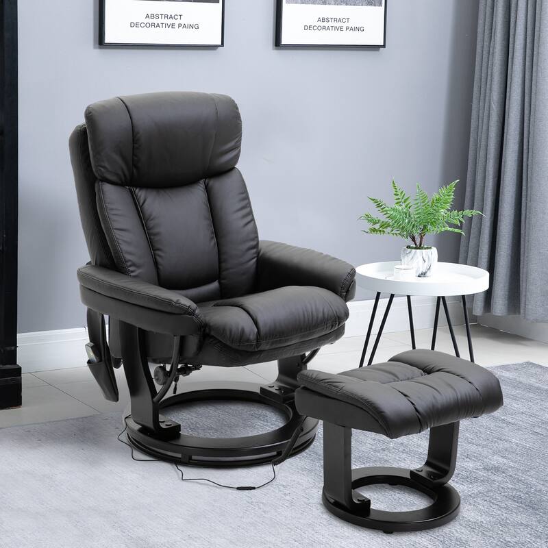 PU Leather Swivel High Back Armchair with Footstool