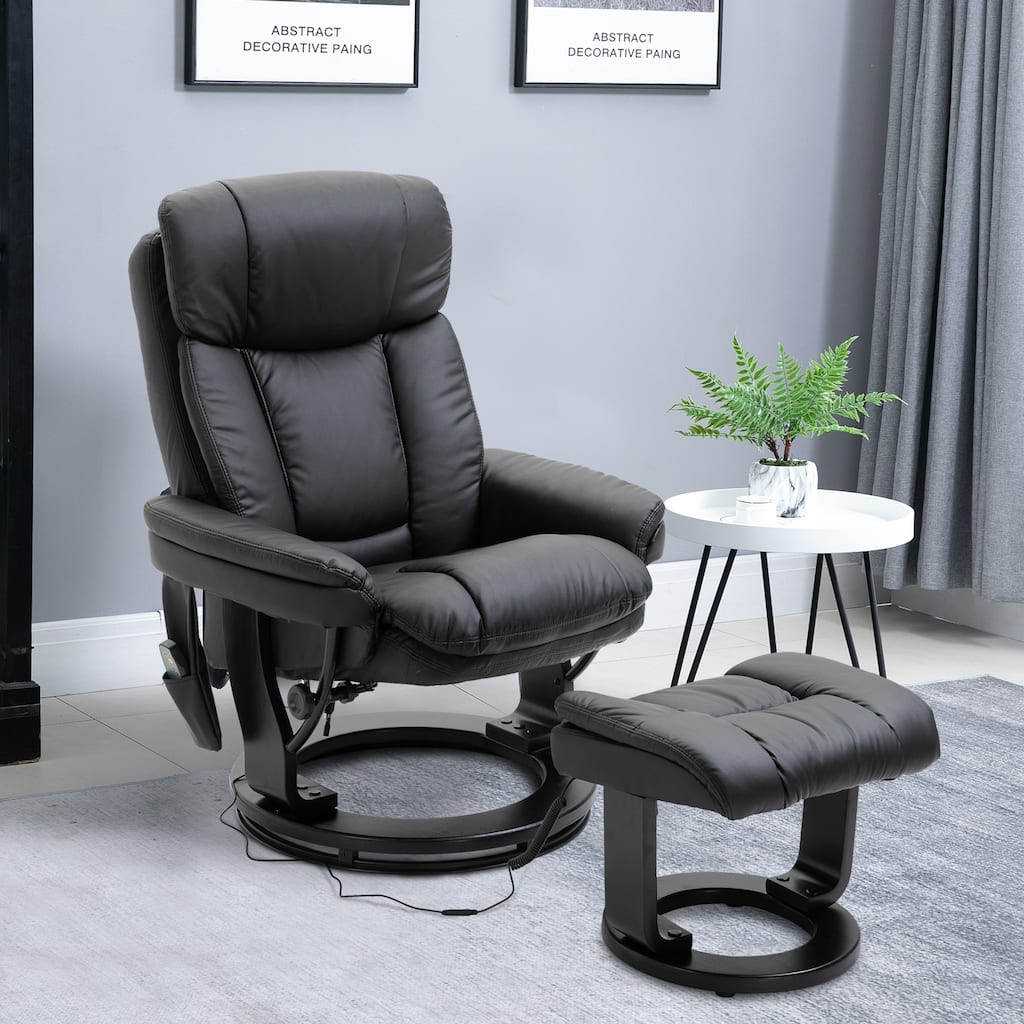 PU Leather Swivel High Back Armchair with Footstool