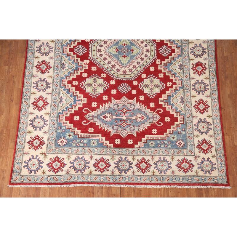 Traditional Red Kazak Area Rug Hand-Knotted Wool Carpet - 6'8" x 9'6"