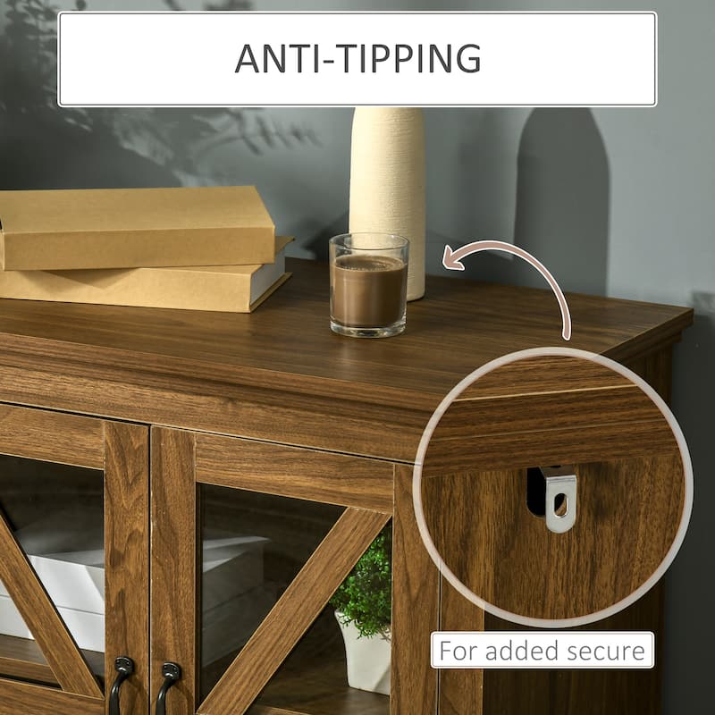 HOMCOM Rustic Kitchen Sideboard, Glass Door Buffet Cabinet, TV Stand with Adjustable Shelf for Dining Room - N/A