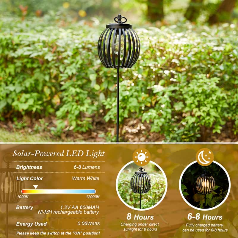 Glitzhome Metal Stripes Waterproof Solar Powered Outdoor Lantern with Garden Stake