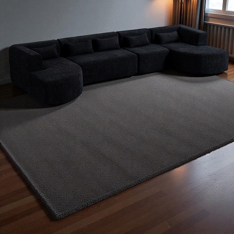 144" Modular Upholstered Sofa with 2 Curved Chaise Lounges and 5 Back Pillows, Boucle Free-Combined Couch for Living Room