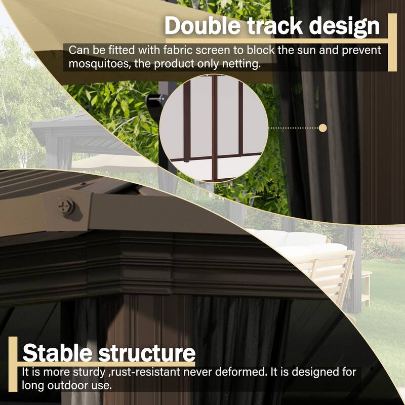 12'×15' Outdoor Aluminum Frame Gazebo Pergola with Mesh Curtains