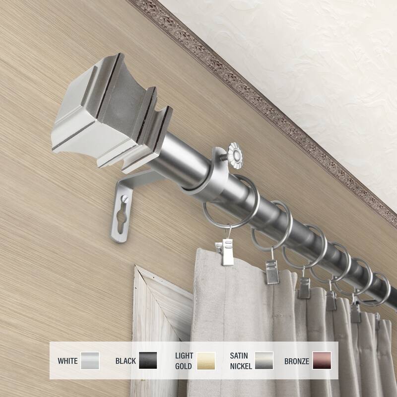 InStyleDesign Savre 1 inch Diameter Adjustable Curtain Rod - 160 to 240 inches - Satin Nickel