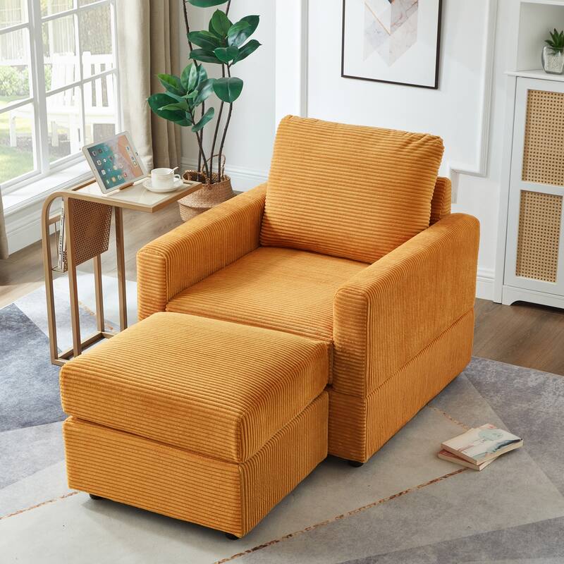 Corduroy Chaise Lounge Chair Set with Ottoman