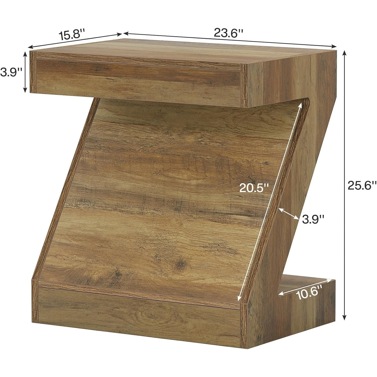 Z-Shaped Wood Side End Table for Living Room - Brown - Bed Bath