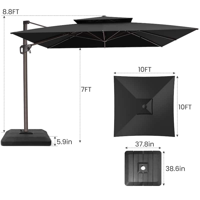 Outdoor Patio 10FT Square Cantilever Umbrella with 4-Piece Fillable Weighted Base
