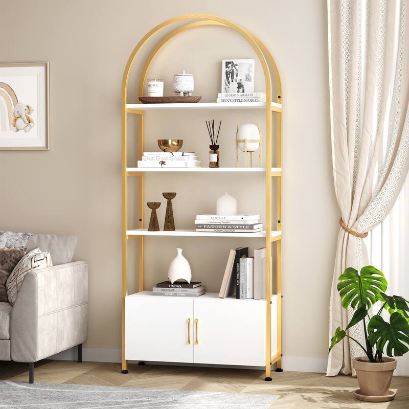71.5 Inches Book Shelf with Sturdy Metal Frame and Quality Boards - Gold