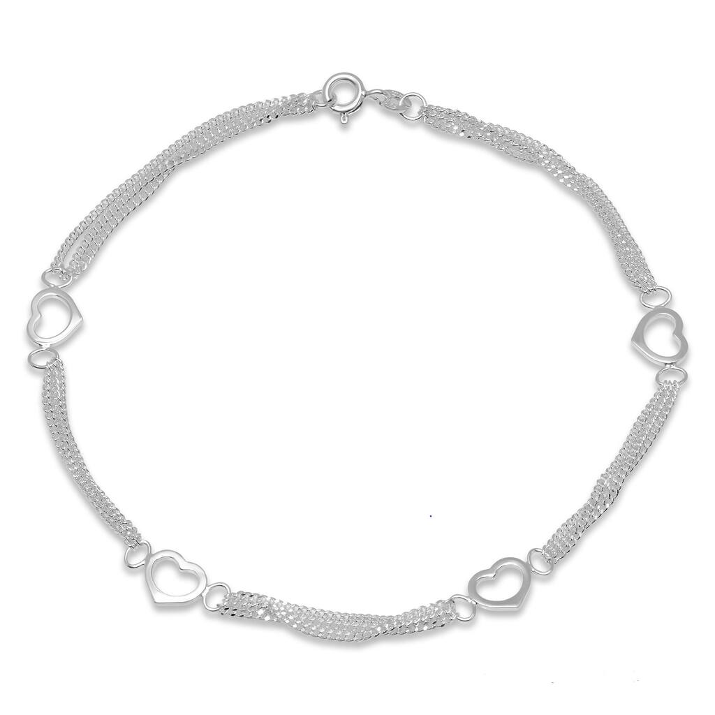 Sterling Silver Triple Heart Stations Anklet by Roberto Martinez