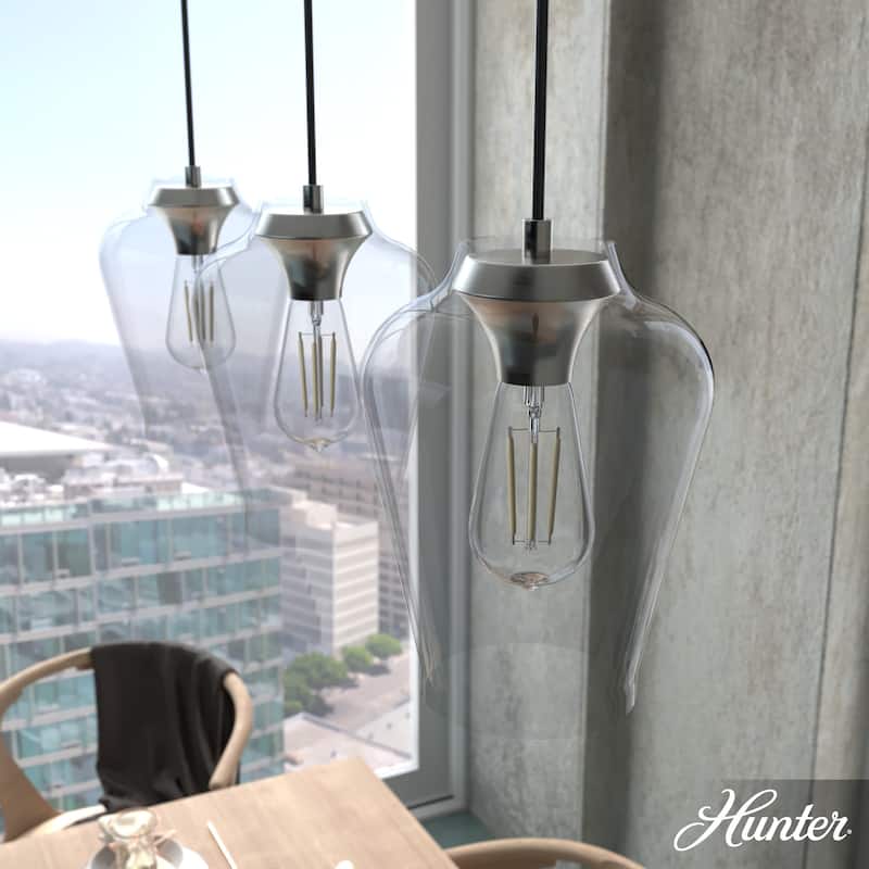 Hunter Vidria 3-Light Linear Cluster Ceiling Light - Kitchen Island, Dining Room Table - Contemporary, Transitional - Brushed Nickel