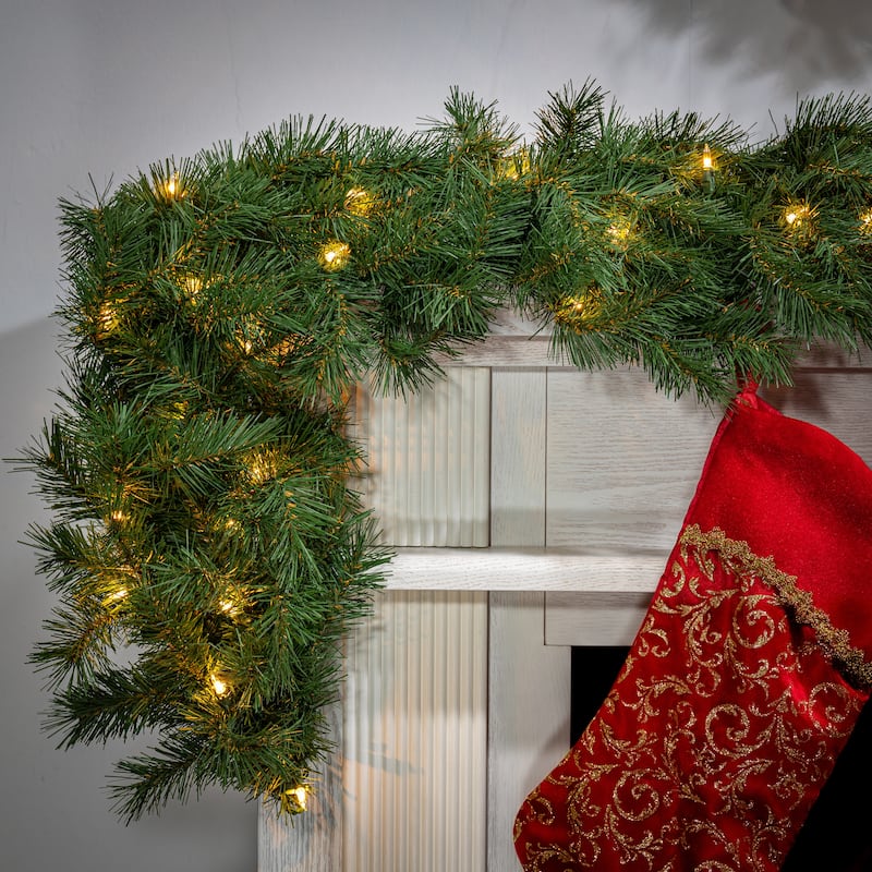 9 Foot Long Pre Lit Aspen Spruce Garland with 100 UL Clear LED Lights