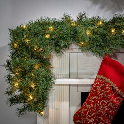 9 Foot Long Pre Lit Aspen Spruce Garland with 100 UL Clear LED Lights