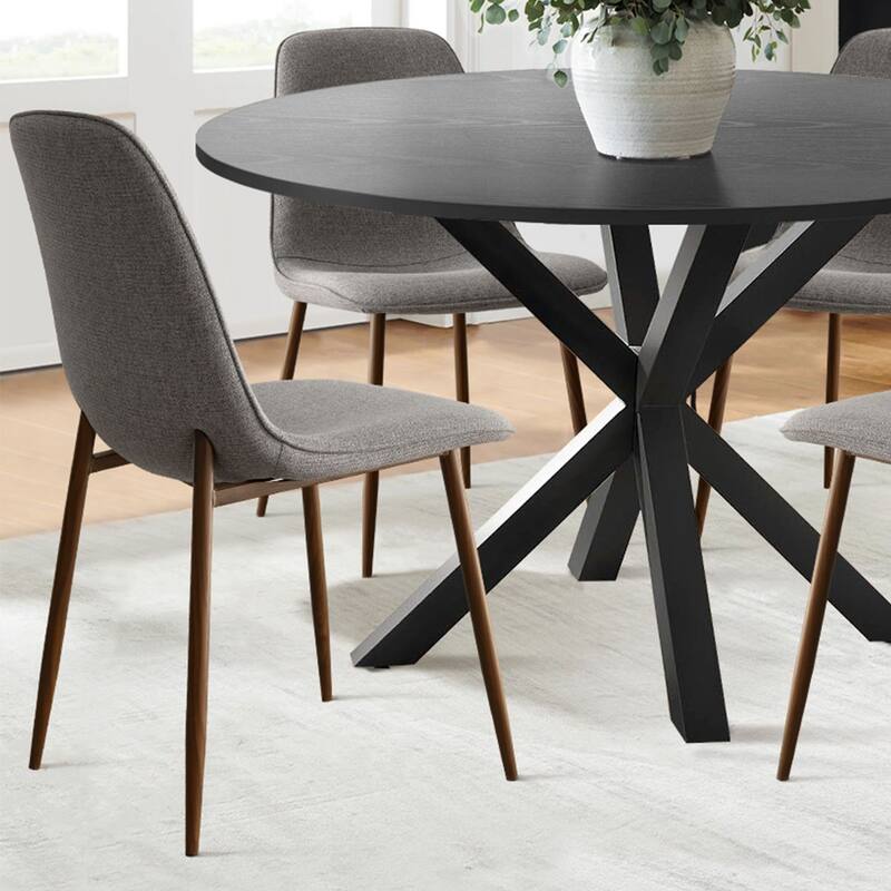 5-Piece Dining Table Set for 4 with Upholstered Chairs and Round Crossed Base Table - Grey