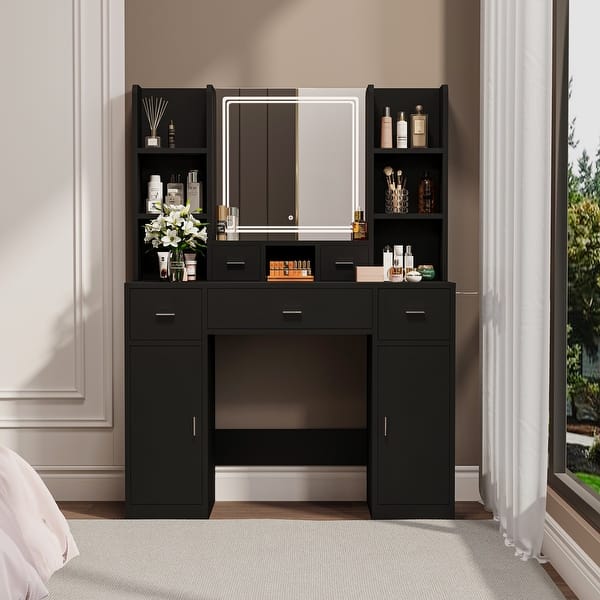dressing table with storage design Amazon.com: Tribesigns Extendable Vanity Desk and Dresser Combo, 78" L  Shaped Vanity Table with Cabinet & 3 Drawers, Wood Dressing Table with 3  Side Shelves for Women & Girls Bedroom (Without Mirror) :