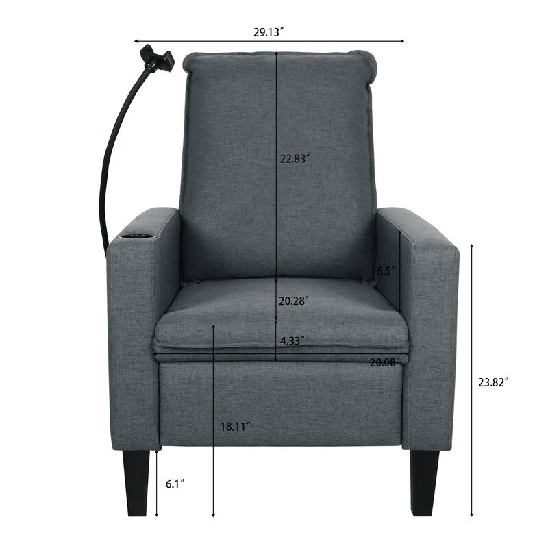 Polyester Recliner Chair with Phone Holder and Cup Holder, 3-Position Recline, 220lb Capacity