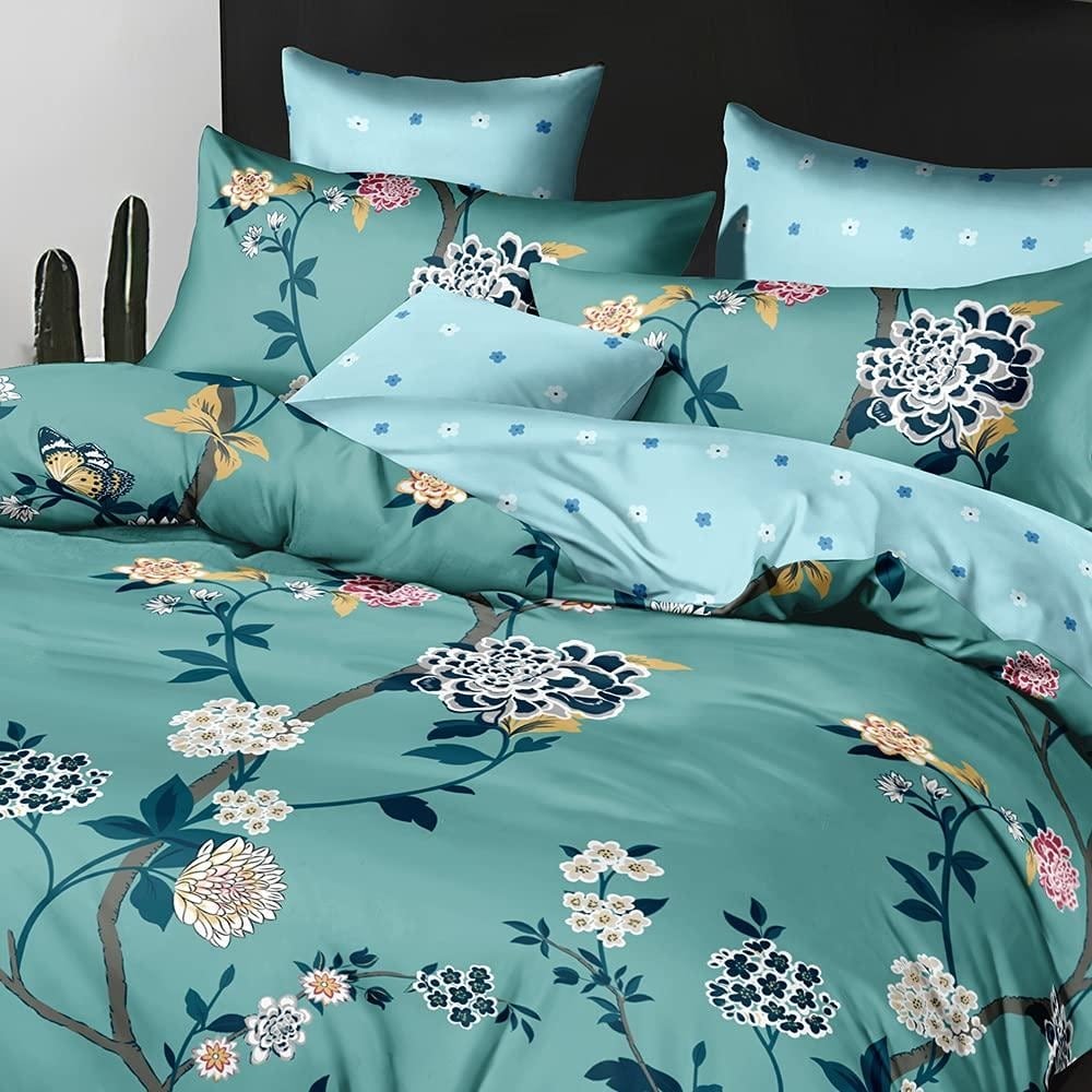 Shatex Bedding Comforter Set 3 Piece Flower Pattern Green - Queen Size -  Bed Bath \u0026 Beyond - 34997493, image size:1000x1000