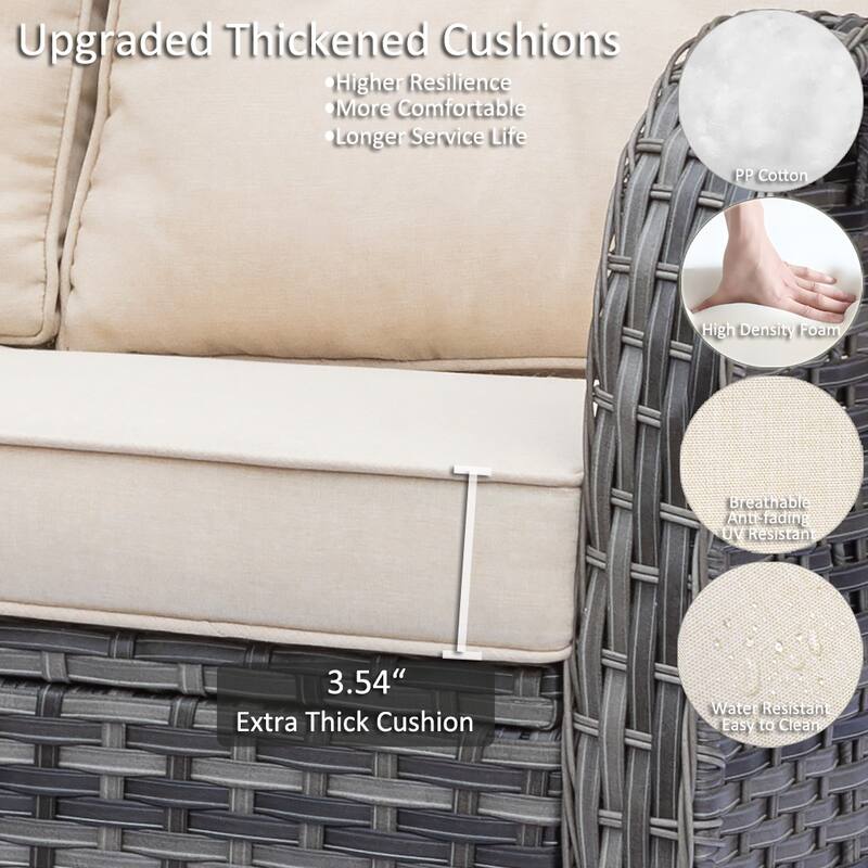 8 Piece Outdoor Wicker Patio Furniture Conversation Chair and Ottoman Set