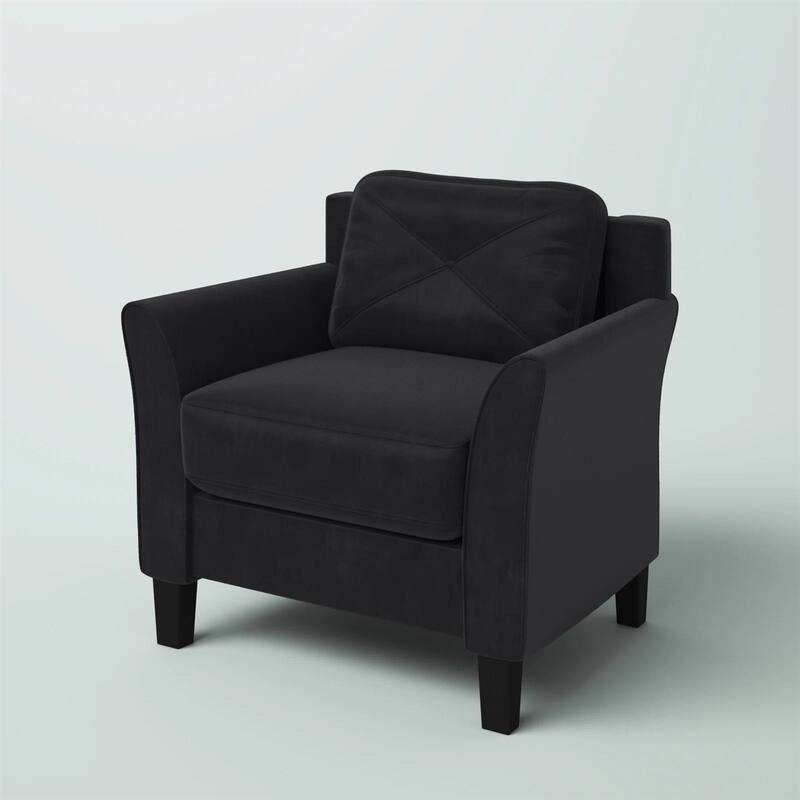 Microfiber Armchair with Button Tufted Back and Flared Arms - 31.5” D x 33.9” W x 32.7'' H - Black