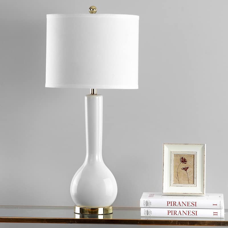SAFAVIEH Lighting Brigid 31-inch Long Neck Ceramic White Table Lamp (Set of 2) - 14"x14"x30.5" - 14Wx14Dx31H