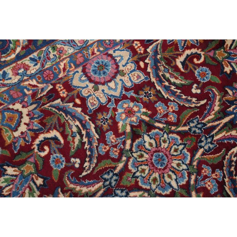 Hand Knotted Oriental 100% Wool Carpet Traditional Floral Red Yazd Area Rug - 13' 7'' X 9' 8''