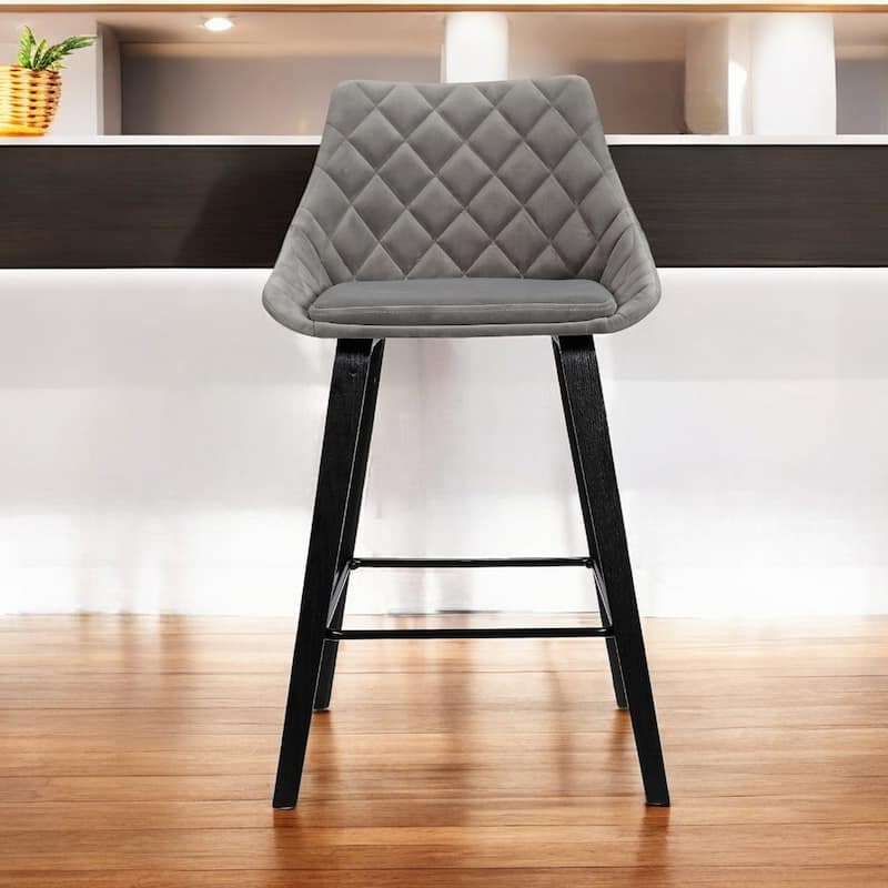 Grey Fabric Tufted Counter Bar Chair with Black Iron Frame and 26 inches Seat Height - 19” x 19” x 35.75” (D x W x H)
