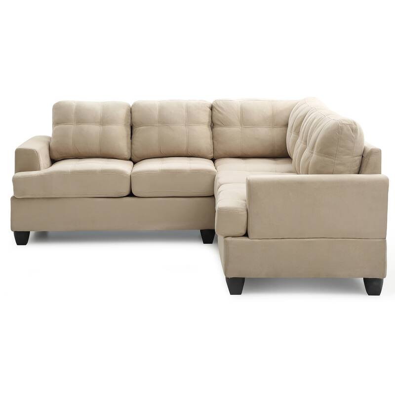 Tufted Microsuede L-Shape Sectional Sofa - 80" - Beige