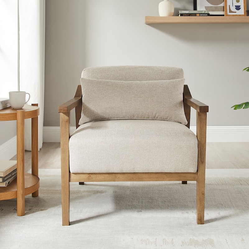 Rhyl Wood Arm Accent Chair with Lumbar Accent Pillow by Greyson Living