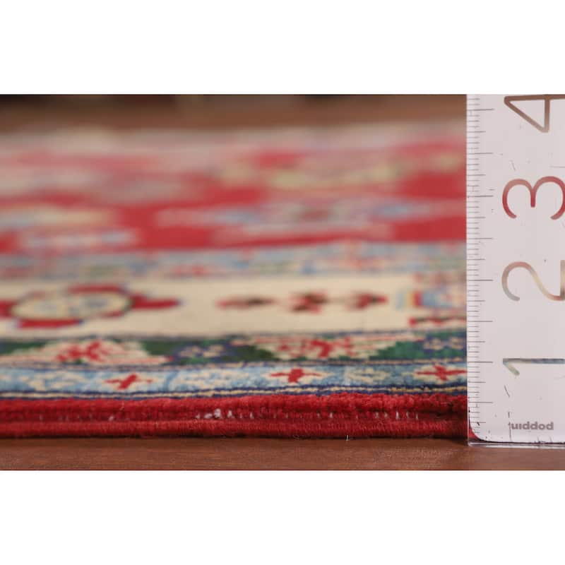 Red Geometric Kazak Oriental Area Rug Dining Room Handmade Wool Carpet - 5'6" x 7'10"