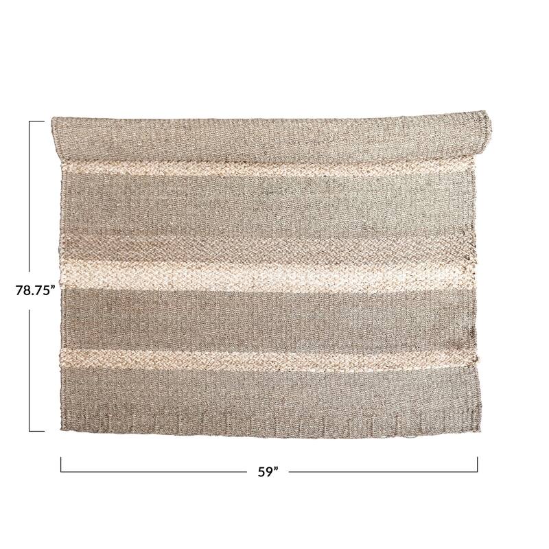Hand-Woven Seagrass and Corn Husk Rug with Stripes - 79" L x 59" W x 0" H