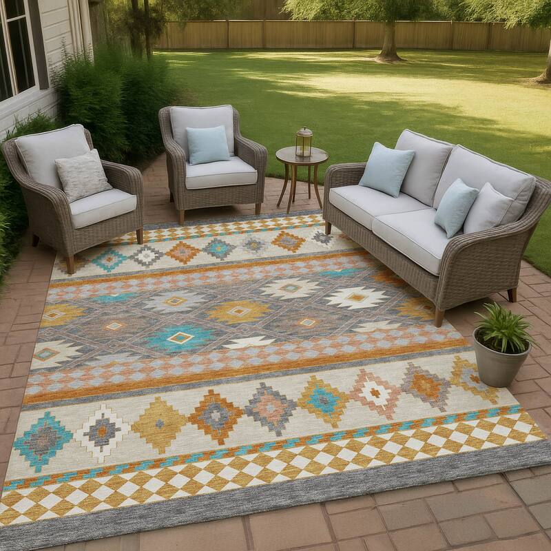 Machine Washable Indoor/ Outdoor Global Clemente Chantille Rug - Gray - 3' x 5'